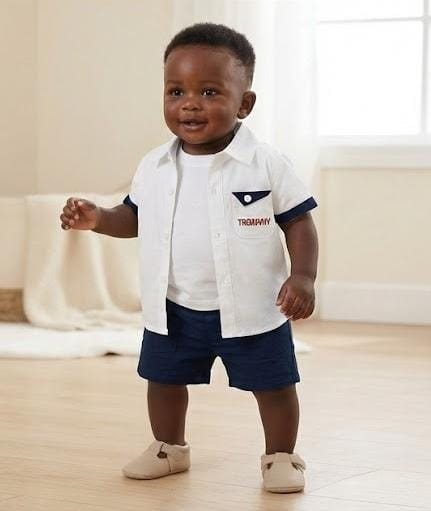 Ensemble Chemise Blanche, T-shirt & Short Marine