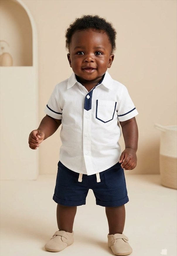 Ensemble Chemise Blanche Passepoil & Bermuda Marine