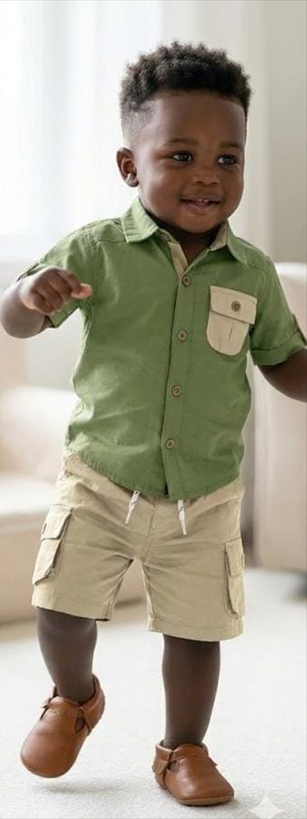 Ensemble Chemise Vert Olive & Short Cargo Sable