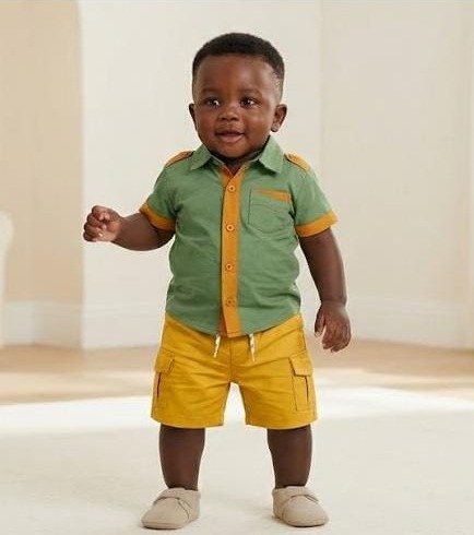 Ensemble Chemise Verte & Short Cargo Moutarde