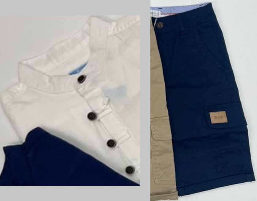 Ensemble Chemise Col Mao Blanche & Short Cargo