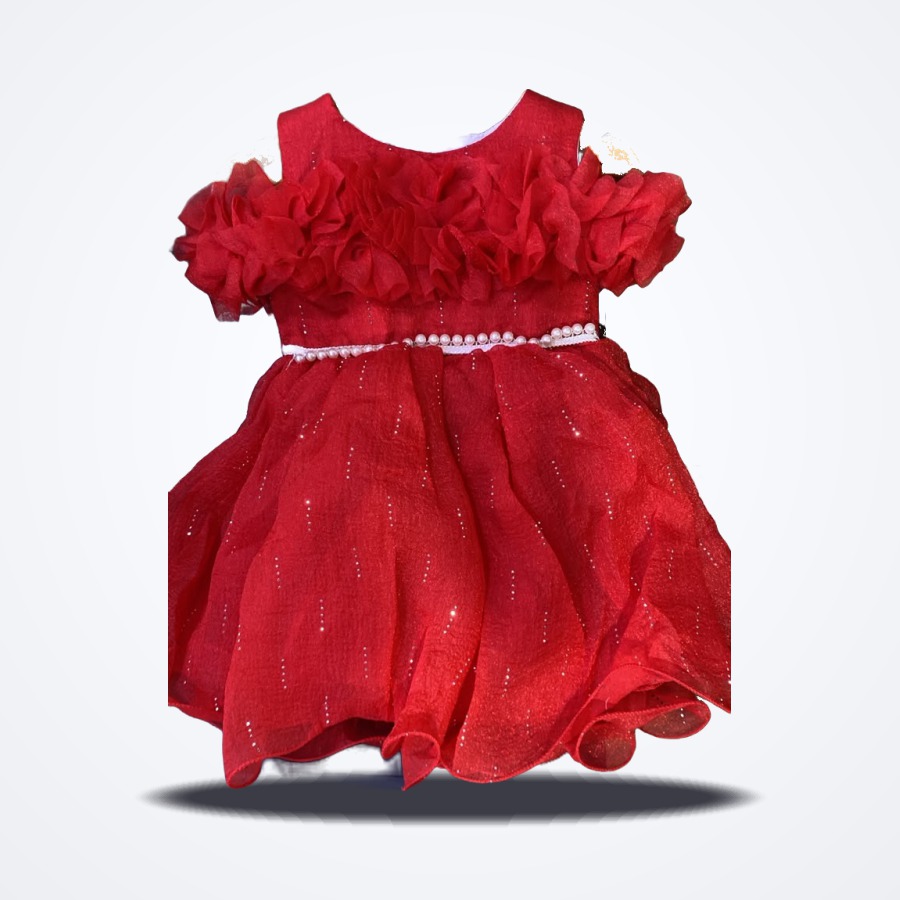 Robe de Cérémonie Volants & Perles Rouge