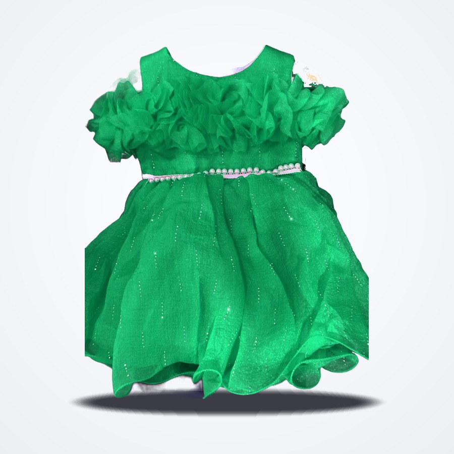 Robe de Cérémonie Volants & Perles Vert Émeraude