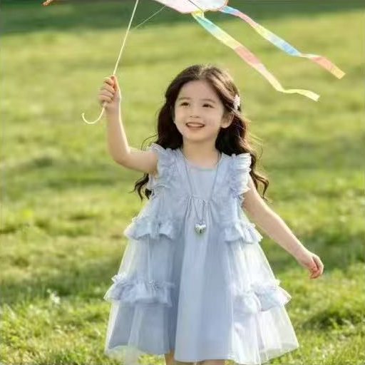 Robe Volants Superposés Bleu Lavande