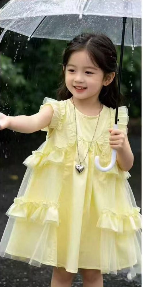 Robe Volants Superposés Jaune Citron